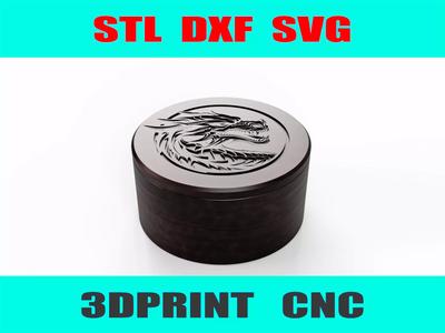 Screw-Lid Box with Carved Dragon  STL for 3D Print   CNC