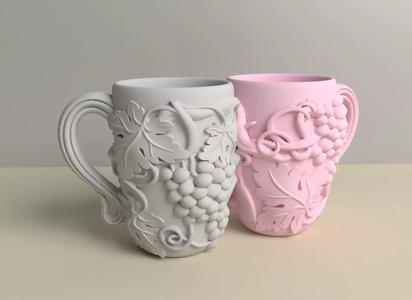 3d cup with grap and leave design