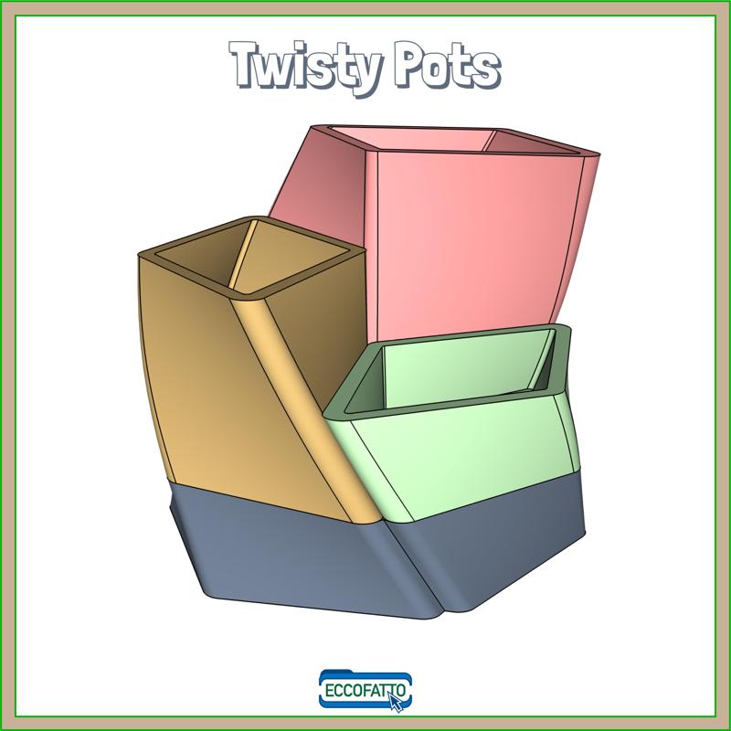 TWISTY POTS - set of 3 different height pots + water base tank