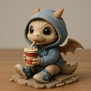 Chibi Baby Dragon Figurine in Hoodie and Sneakers | Cute Resin Print Collectible