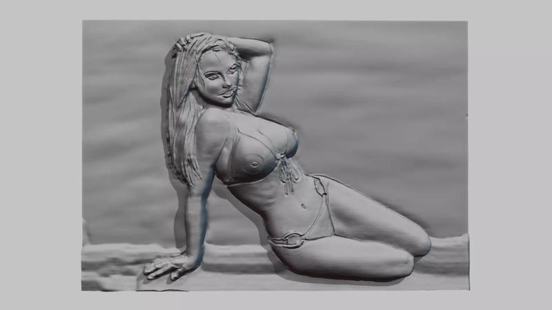 Bikini pinup girl relief sculpture