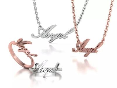 Angel Inscription Word Ring and Necklace 3dmodels 3D Model Collection