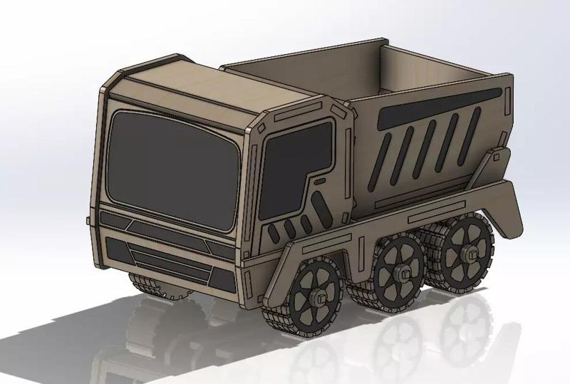 laser-cut wooden truck model