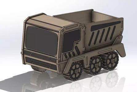 laser-cut wooden truck model