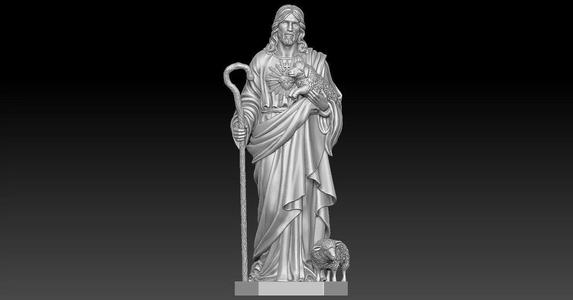 Statue of Jesus and sheep