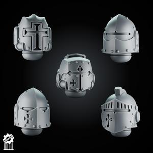 Crusader Helmets Set 4 – 5 Knightly Heads – Heroic 32mm Scale [Supported]