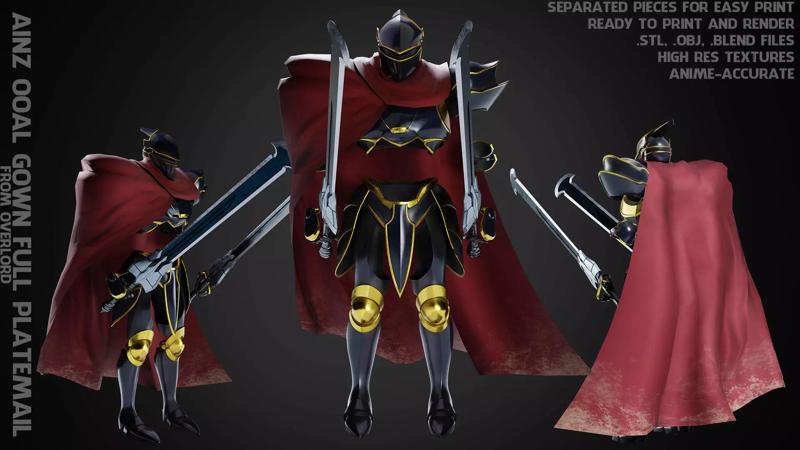 Overlord Ainz Ooal Gown Full Platemail Great Sword for Cosplay 3D Model Collection