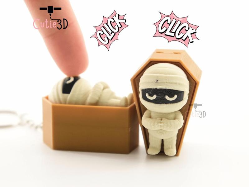 Cutie3D Halloween Mummy In Coffin Keycap Fidget Clicker Keychain - Cute Backpack Keychain