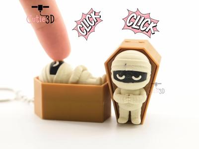 Cutie3D Halloween Mummy In Coffin Keycap Fidget Clicker Keychain - Cute Backpack Keychain