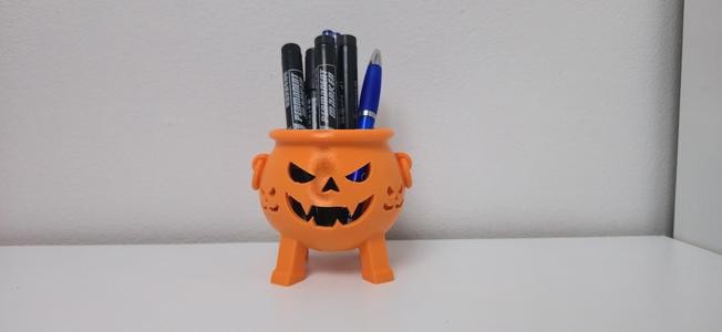 Halloween pumpkin cauldron pen holder