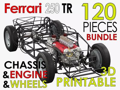 Ferrari 250 TR Chassis Frame - Engine - Wheels Pack Bundle 3D Model Collection