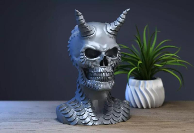 Skull dragon bust skull dragon sculpture