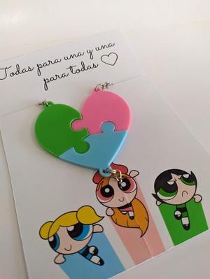 3 part Super Powerpuff Girls keychain + card | Keychain The Powerpuff Girls + tag