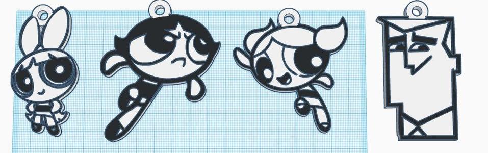 Pack of 4 keychains or pendants of the Powerpuff Girls