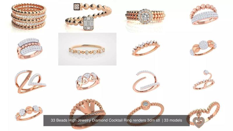 33 Beads High Jewelry Diamond Cocktail Ring renders 3dm stl  3D Model Collection