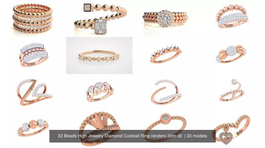 33 Beads High Jewelry Diamond Cocktail Ring renders 3dm stl  3D Model Collection