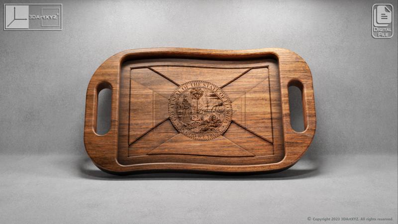 Florida Wavy Flag Tray With Handles - CNC Files for Wood (svg, dxf, eps, ai, pdf)