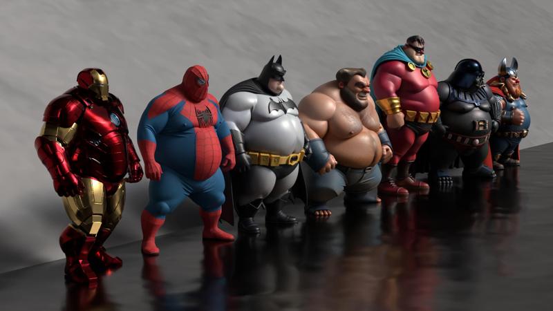 🦸 "Chonky Heroes" – 7 Detailed Fat Superheroes 3D Printable Collection (STL Pack & 3mf)