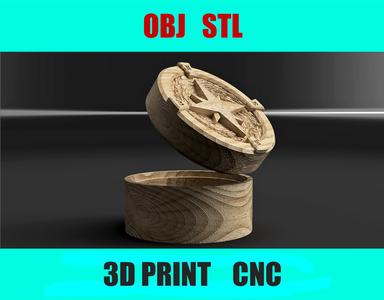 Compass Jewelry Box with Lid - Round Decorative Storage | STL OBJ Files for CNC & 3D Printing