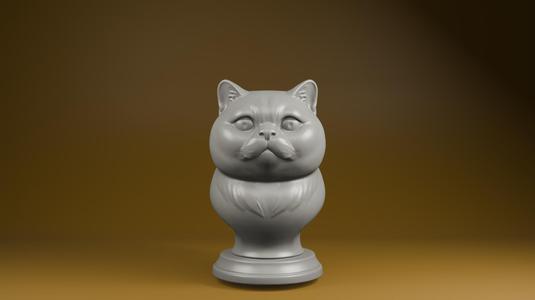 Chubby Cat Bust STL – Cute Round Face Kitty 3D Model for Printing