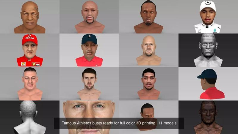 Famous Athletes busts ready for full color 3D printing 3D Model Collection
