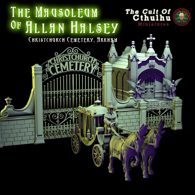 The Mausoleum & Horse Drawn Hearse & Arkham Cemetery Gates
