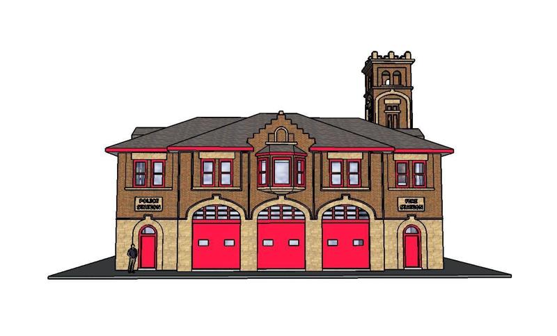 PREMIUM N Scale Vintage Fire Station (est. 1914)