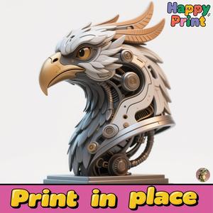 Sculpture of the head of a mechanical eagle