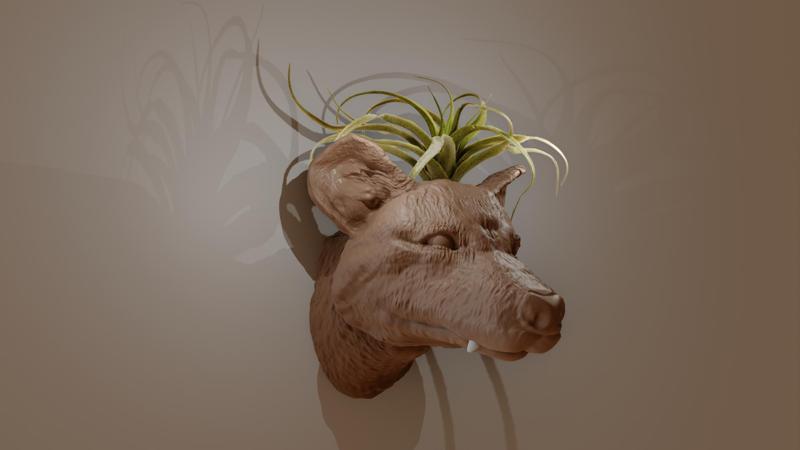Tasmanian tiger dog head wall mount planter pot stl