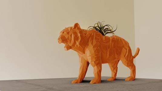 tiger statue low poly planter pot flower vase stl