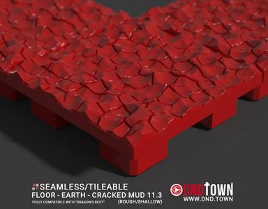 Floor - Earth - Cracked Mud 11.3 (ROUGH/SHALLOW) - 3D Modular Dungeon Tile - DnD Town Minis (www.dnd.town)
