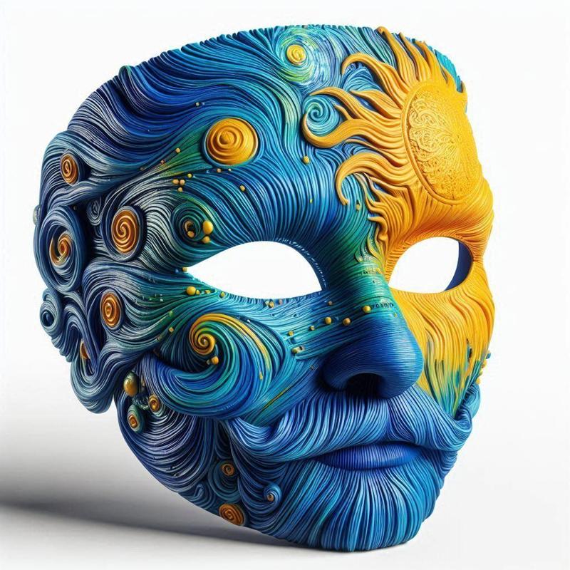 Van Gogh-Style 3D Carnival Mask for Artistic Display