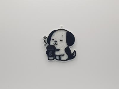 Puppy with Coffee Keychain