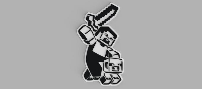 Minecraft Steve with Pig and Sword Logo Wall Picture
