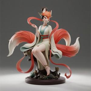 889 Fox Spirit Woman in Pu Song Ling Style, beast, magic, creature, fantasy, wood, base, sword, warrior, wild, cat, monster, fox, godzilla, fair, witch, werewolf, horror, beast, gothic, troll