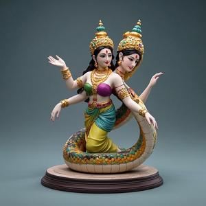 1623 Color 3D Model of a Dancing Two-Headed Snake Woman in Indian Style, magic, dragon, serpent, wood, gnome, gorgon, warrior, wild, fox, monster, cat, fair, witch, werewolf, horror, beast, snake, troll, skeleton dance