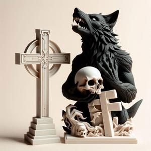 821 Ivory Werewolf Howling with Skull - 3D Model, magic, creature, fantasy, wood, base, sword, warrior, wild, cat, monster, dog, godzilla, fair, witch, werewolf, horror, beast, gothic, troll