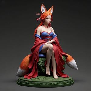 1229 COLORFUL Fox Spirit Woman in Pu Song Ling Style, beast, magic, creature, fantasy, wood, base, sword, warrior, wild, cat, monster, fox, godzilla, fair, witch, werewolf, horror, beast, gothic, troll