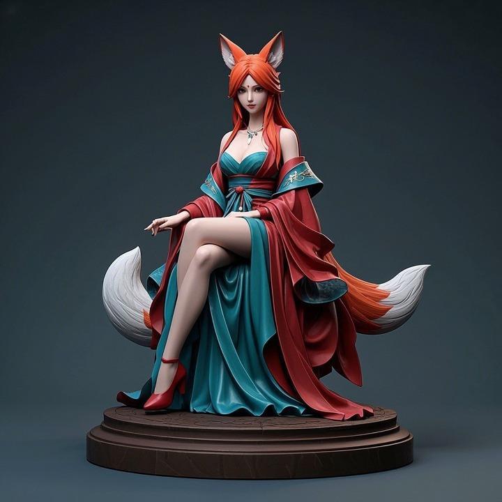 1223 COLORFUL Fox Spirit Woman in Pu Song Ling Style, beast, magic, creature, fantasy, wood, base, sword, warrior, wild, cat, monster, fox, godzilla, fair, witch, werewolf, horror, beast, gothic, troll