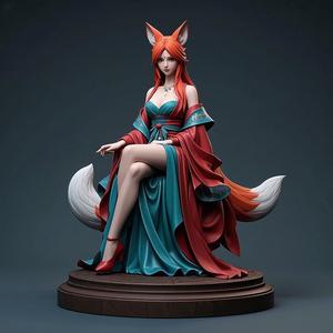 1223 COLORFUL Fox Spirit Woman in Pu Song Ling Style, beast, magic, creature, fantasy, wood, base, sword, warrior, wild, cat, monster, fox, godzilla, fair, witch, werewolf, horror, beast, gothic, troll