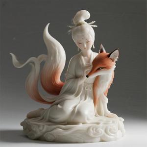 1862 Fox Spirit Woman in Pu Song Ling Style, magic, dragon, serpent, mask, gnome, gorgon, venetian carnival, wild, fox, monster, cat, fair, witch, werewolf, horror, beast, snake, troll, skeleton dance