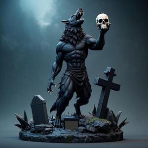 1778 Werewolf Howling with Skull - 3D Model, magic, fox, kung fu, shapeshifter, martial arts, fantasy, Pu Song Ling, warrior, mystic, legend, monster, fair, witch, werewolf, horror, beast, snake, troll, skeleton dance