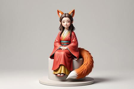 1530 COLORFUL Fox Spirit Woman in Pu Song Ling Style, magic, dragon, fantasy, wood, gnome, gorgon, warrior, wild, fox, monster, cat, dog, fair, witch, werewolf, horror, beast, gothic, troll