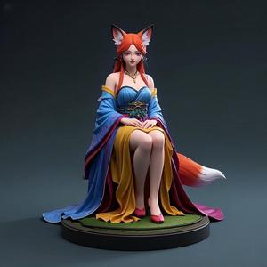 1360 COLORFUL Fox Spirit Woman in Pu Song Ling Style, beast, magic, creature, fantasy, wood, base, sword, warrior, wild, cat, monster, fox, godzilla, fair, witch, werewolf, horror, beast, gothic, troll