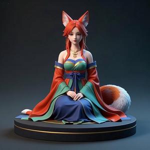 1285 COLORFUL Fox Spirit Woman in Pu Song Ling Style, beast, magic, creature, fantasy, wood, base, sword, warrior, wild, cat, monster, fox, godzilla, fair, witch, werewolf, horror, beast, gothic, troll