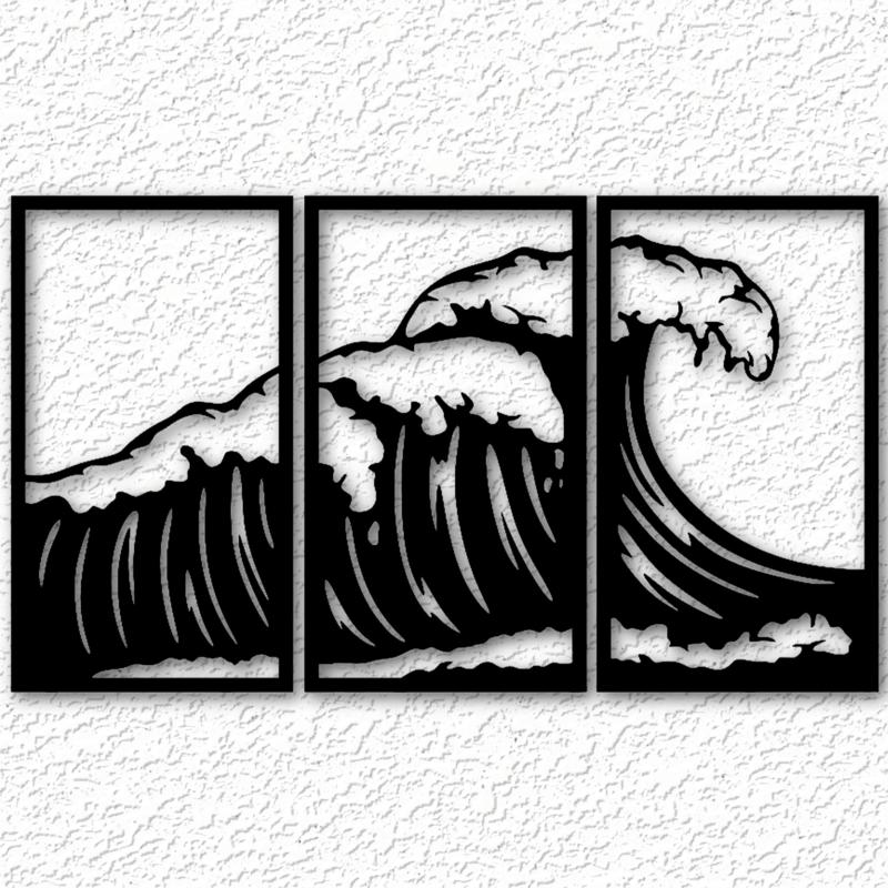 ocean waves panel set wall art surfer wall decor 2d art