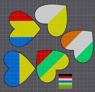 Heart shaped Flags of Romania, Ukraine, Vatikan, Ireland and Lithuania 