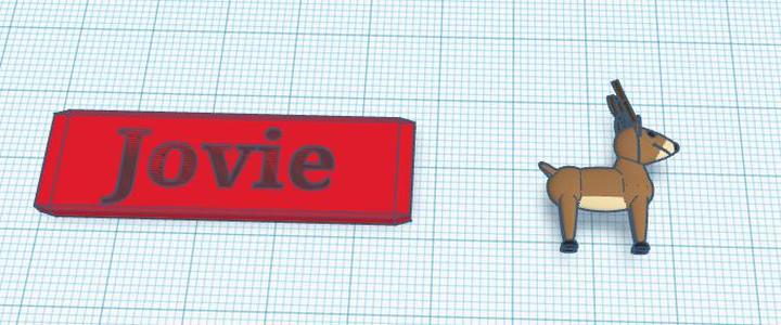 Jovie from Elf reindeer brooch and nametag