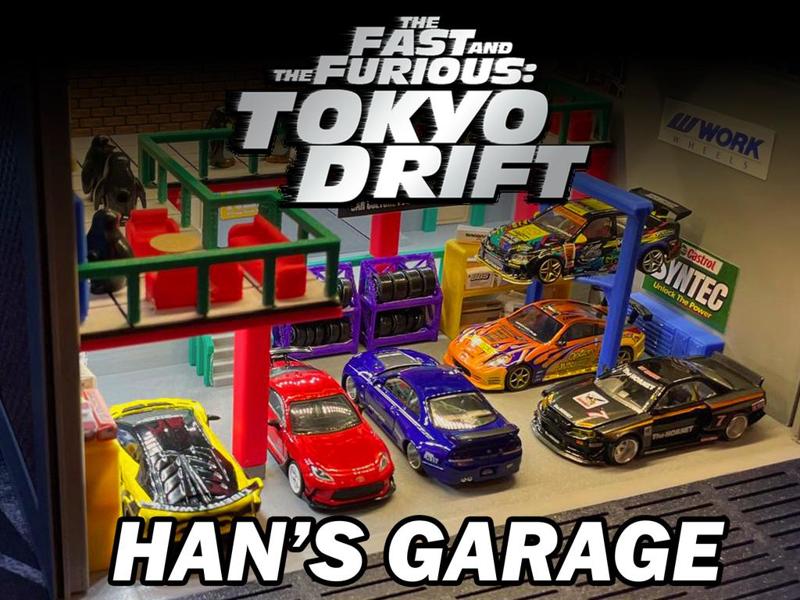 Fast & Furious Tokyo Drift Han's Garage (For Hot Wheels & 1/64 Scale Cars)