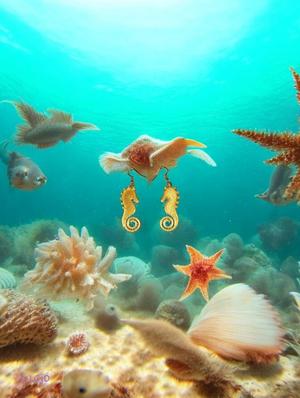 A gold seahorse earring